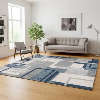 Eden blue abstract geo area rug 7'10 x 10'