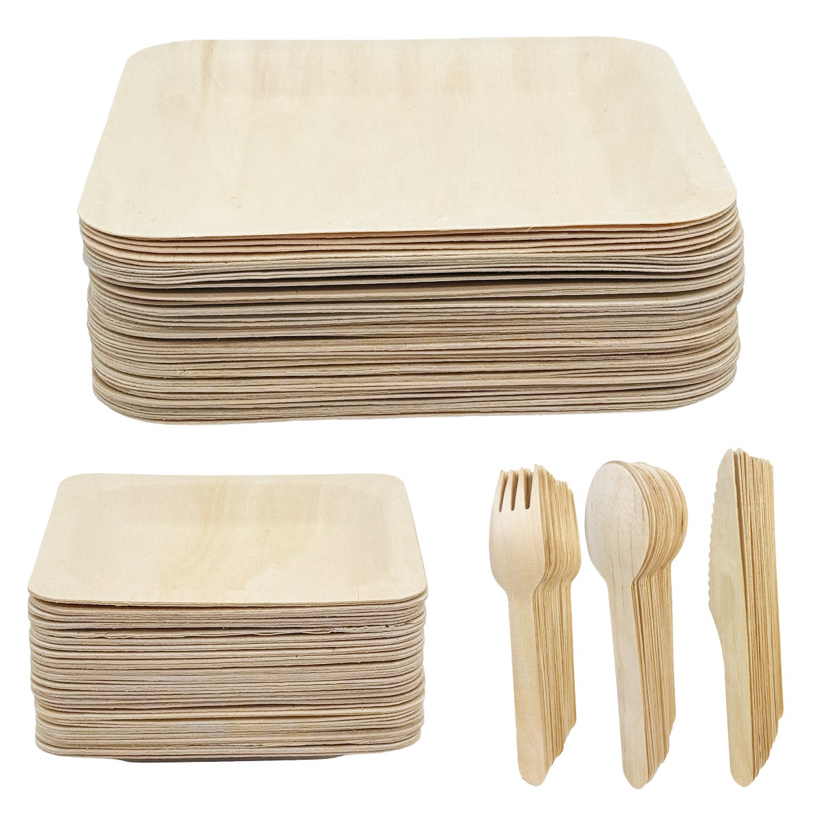 VerTerra wooden plates and cutlery 250-count set