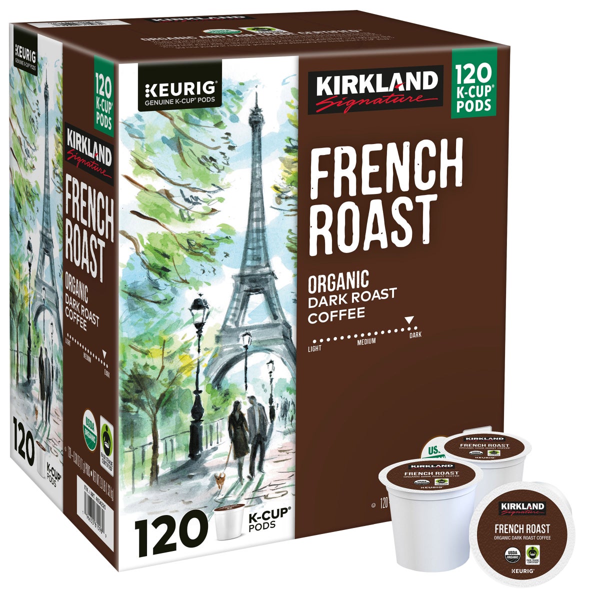 120-count French roast coffee K-Cup pod box