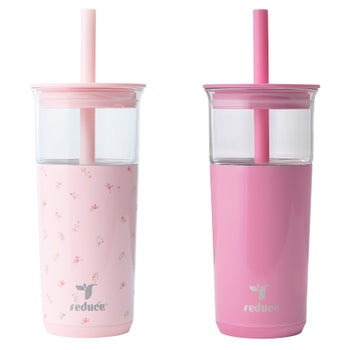 Reduce Aspen white 20 oz glass tumbler with straw 2-pack