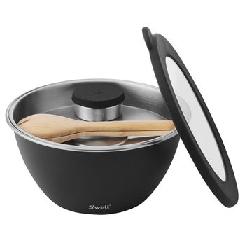 S’well XL black stainless steel salad bowl kit with bamboo utensils