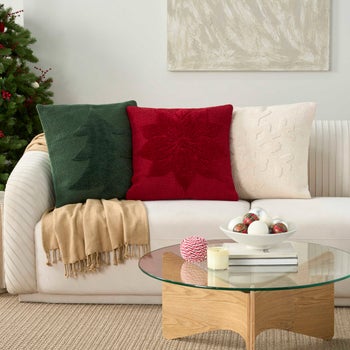 Mina Victory holiday pillow with tone-on-tone tree motif
