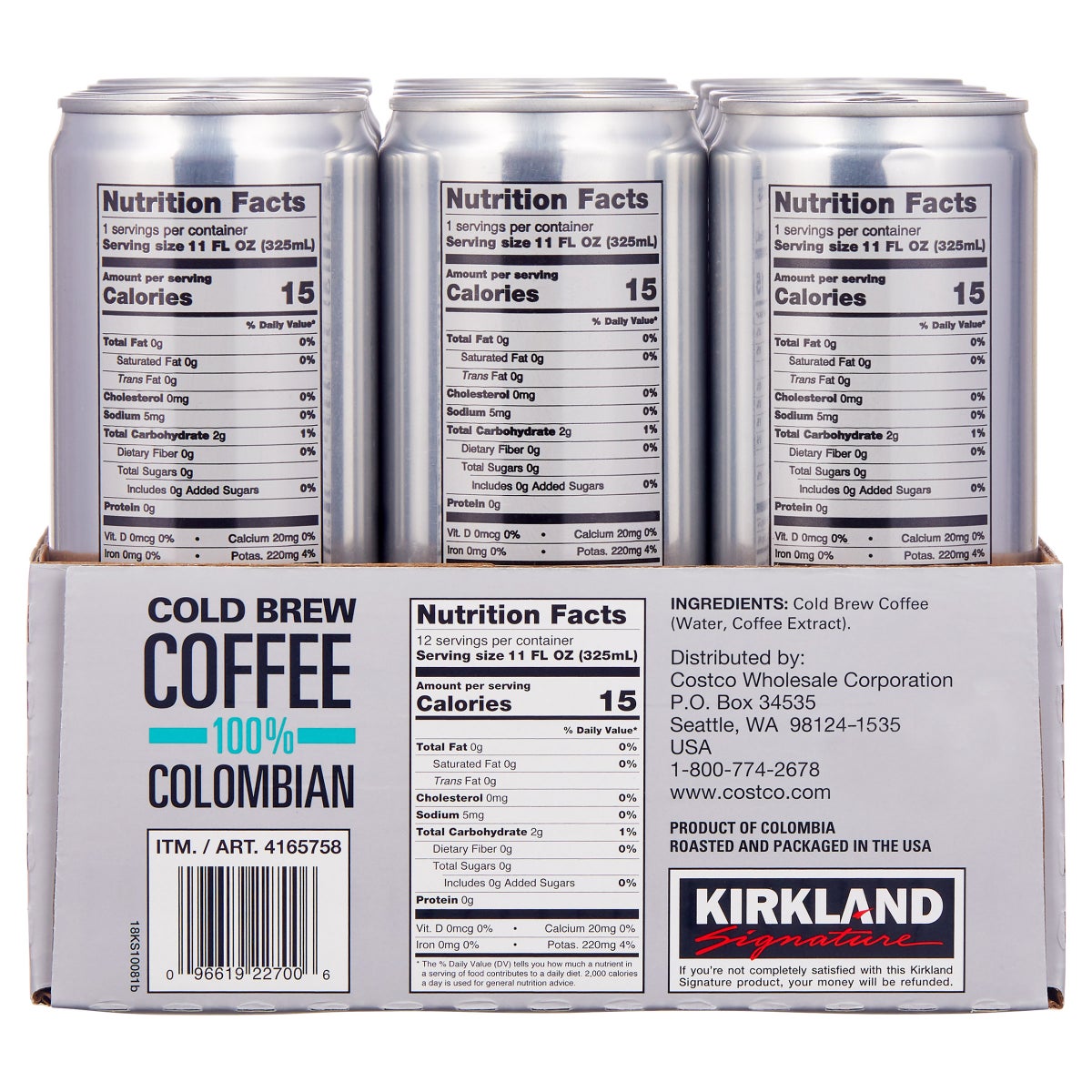 11 fl oz Kirkland Signature cold brew coffee cans