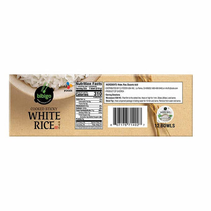 bibigo Cooked Sticky White Rice Bowls, Medium Grain, 7.4 oz, 12 ct