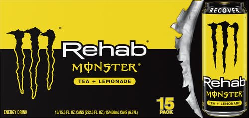 Monster Rehab Tea Lemonade can with 160mg caffeine