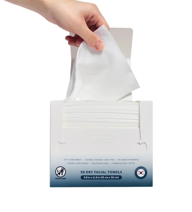 Kirkland Signature Daily Dry Facial Towels, 200-Count – Extra Soft Disposable Face Towels for Cleansing, Makeup Removal & Skincare – Gentle, Hygienic, Lint-Free
