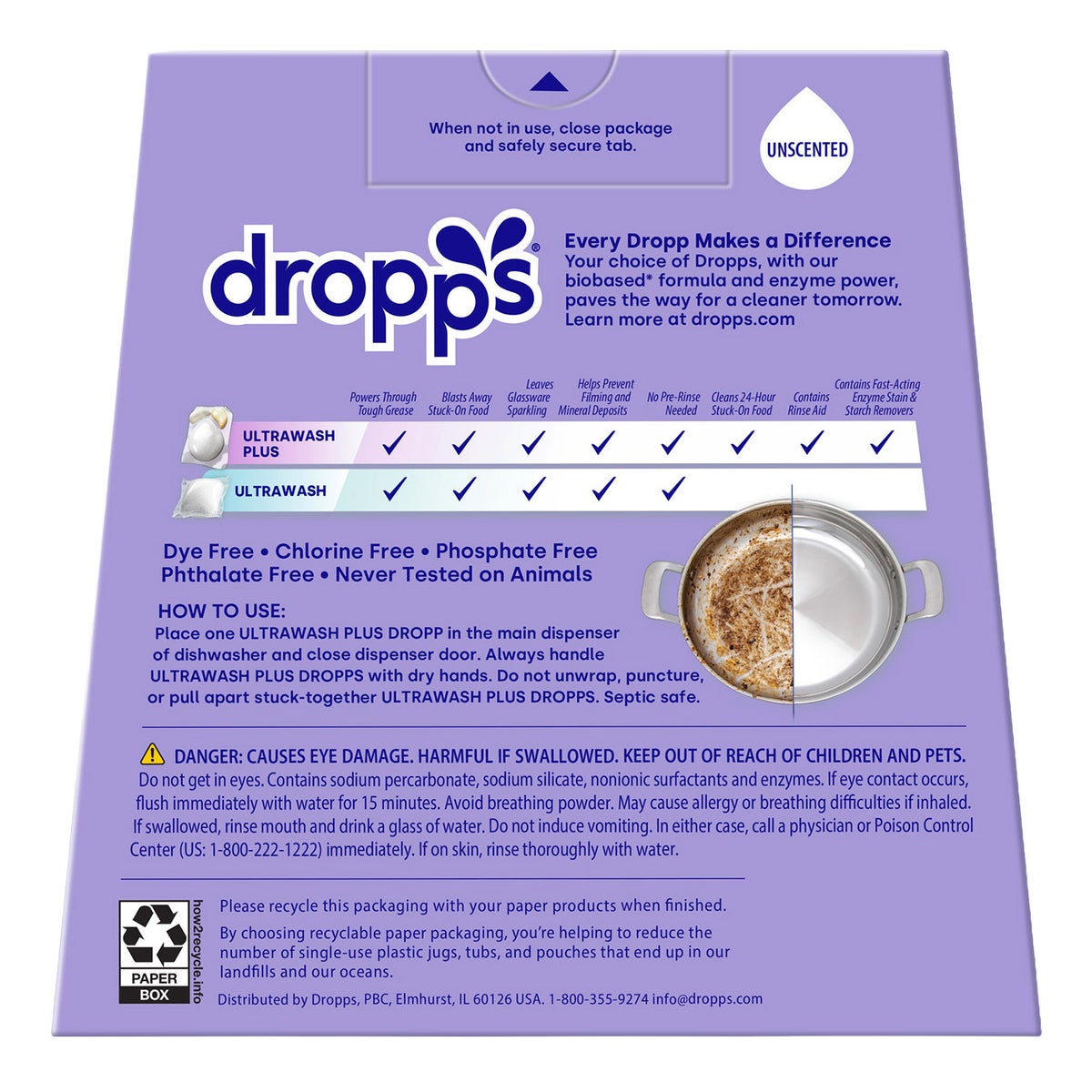 Dropps biobased dishwasher pacs for tough grease and stuck-on food