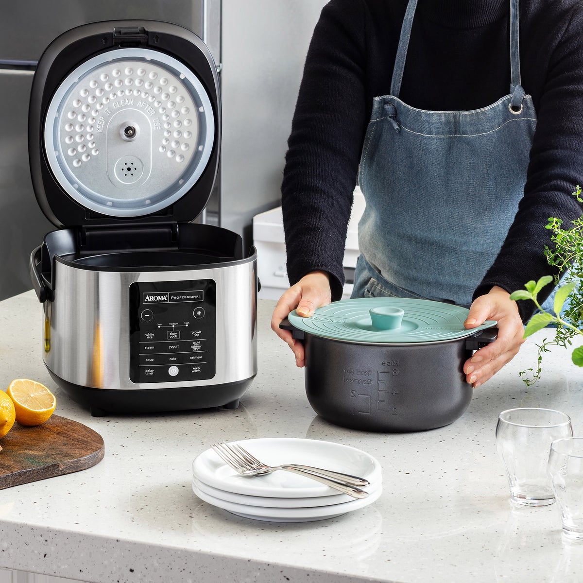 Aroma rice cooker and slow cooker in kitchen