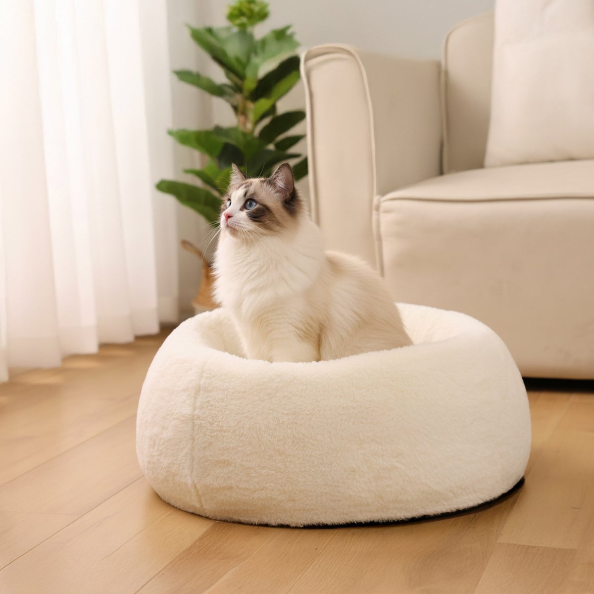 Plush memory foam dog and cat bed