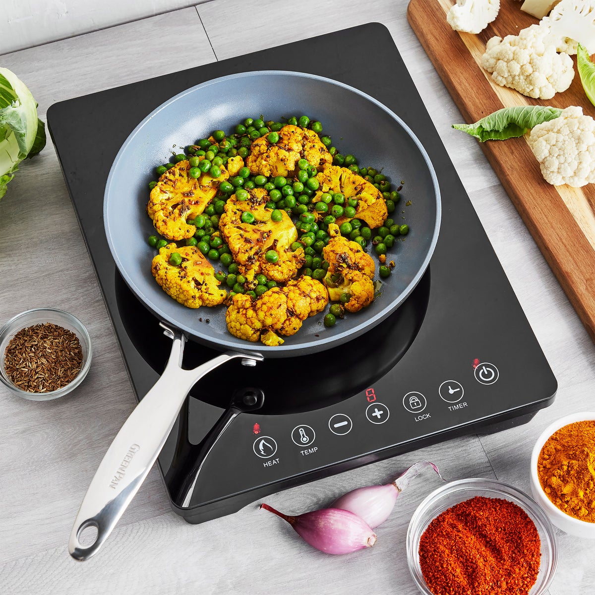 Touch control panel on GreenPan induction cooktop
