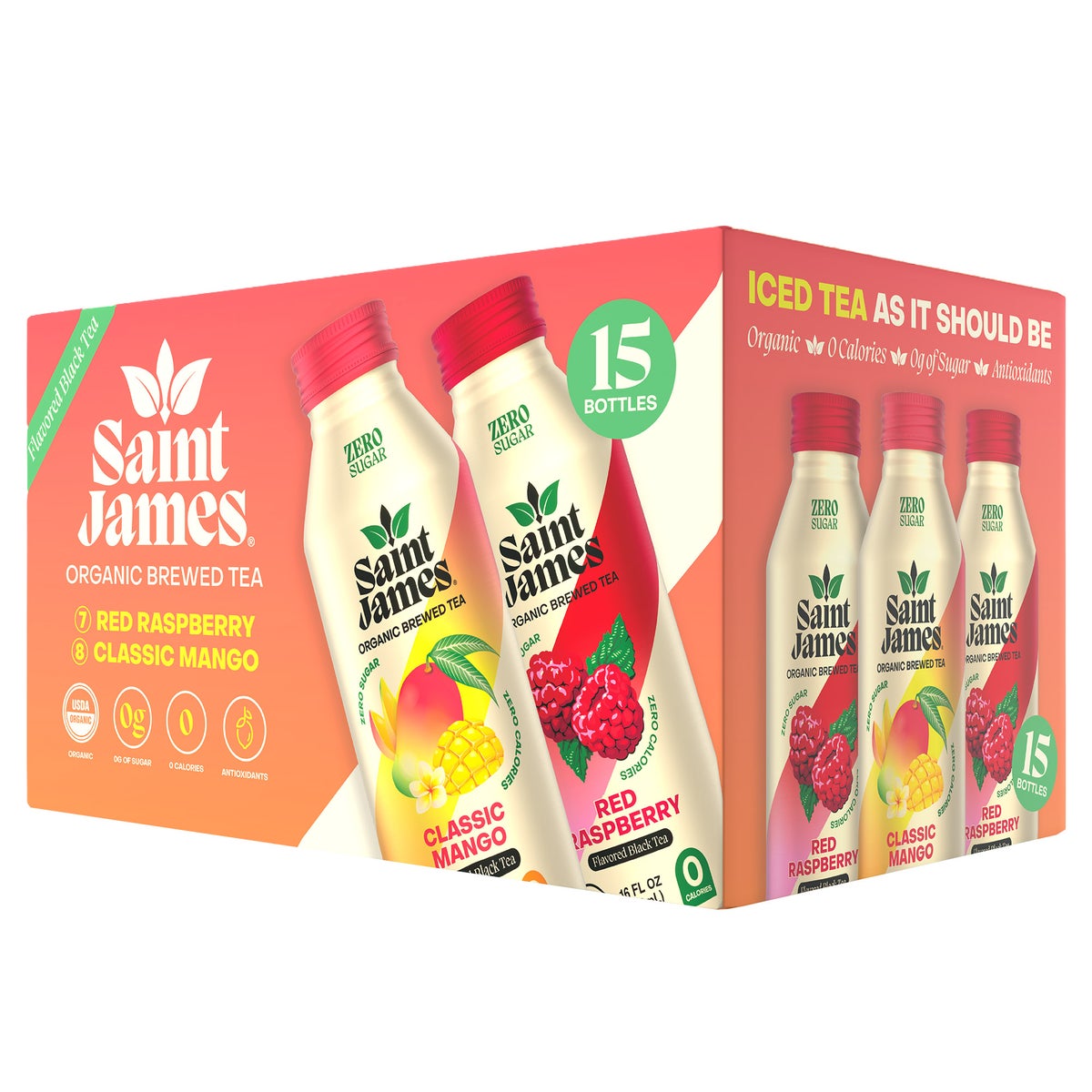 Saint James organic brewed tea variety pack with mango and raspberry