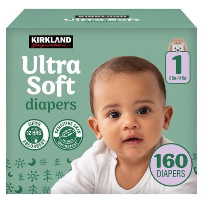 Kirkland Signature diaper sizes 1-2 pack front view