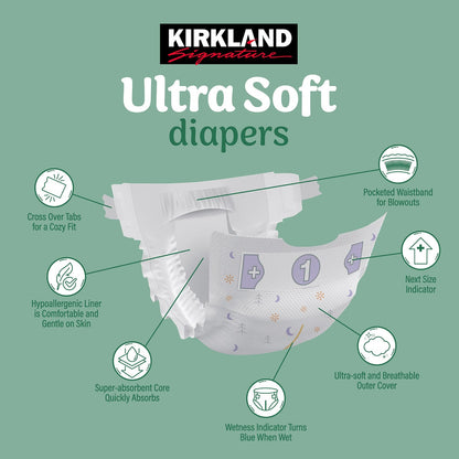 Kirkland Signature baby diapers sizes 1-2 packaging detail