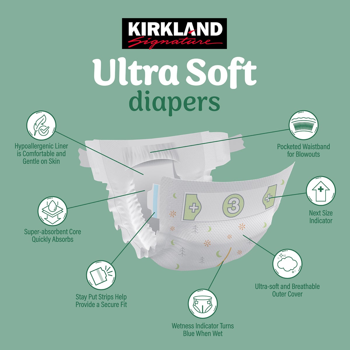 Kirkland Signature baby diapers front view