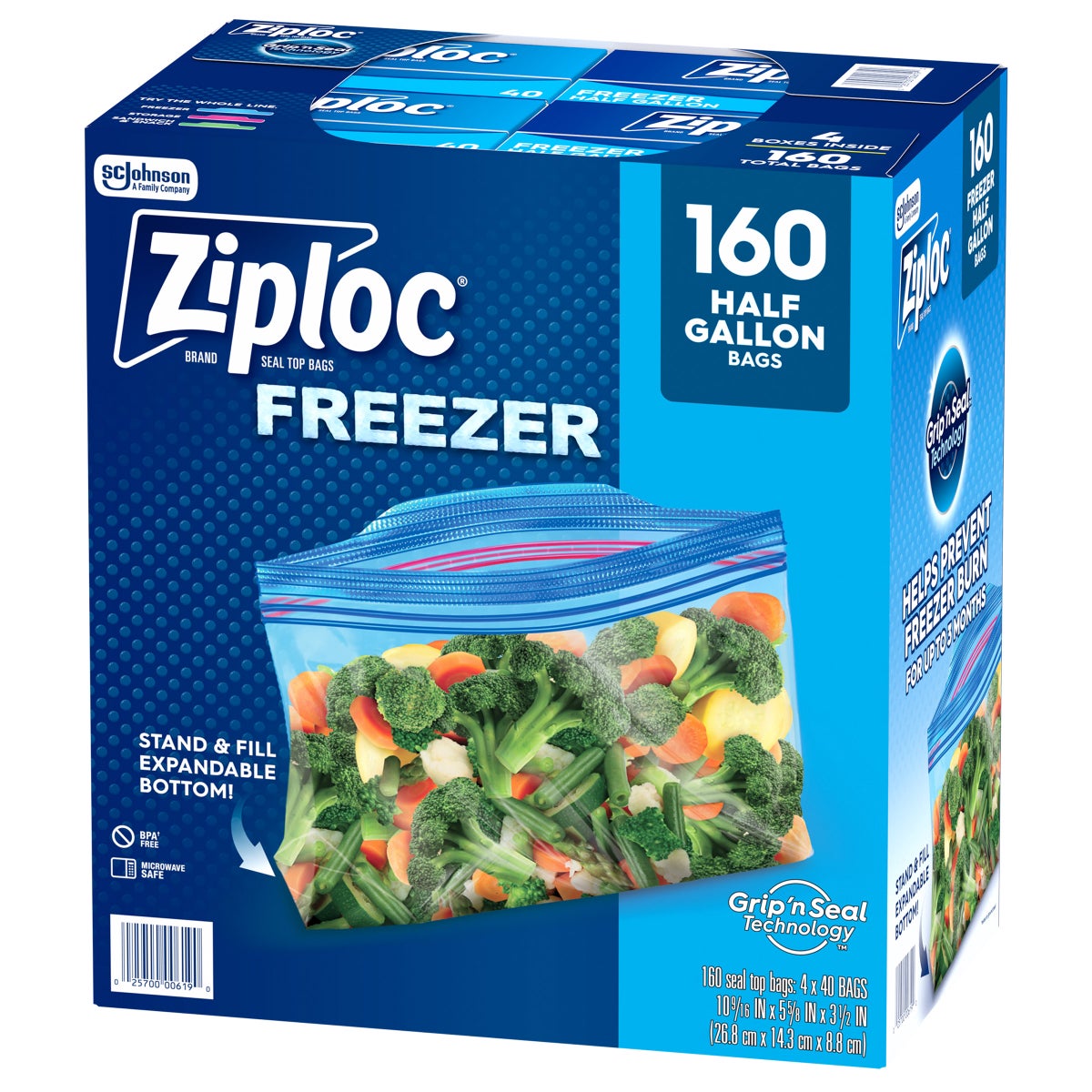 Ziploc half gallon seal top freezer bags 160 count