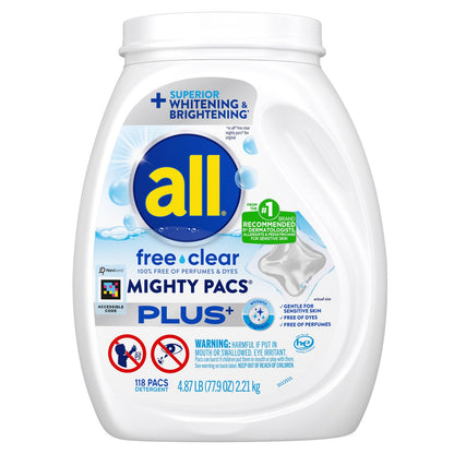 All Free & Clear Plus+ laundry detergent Mighty Pacs 118-count