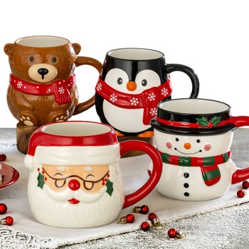 Signature Housewares figural Christmas mugs 4-piece set