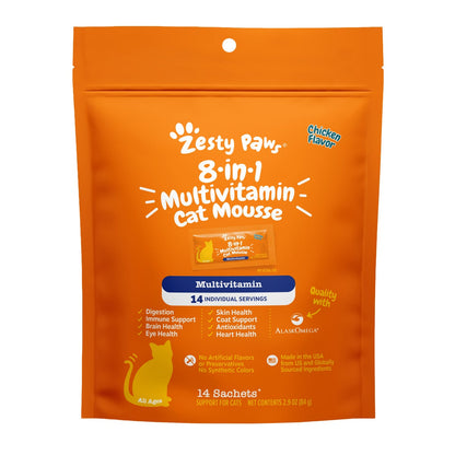 Chicken-flavored cat supplement sachets by Zesty Paws