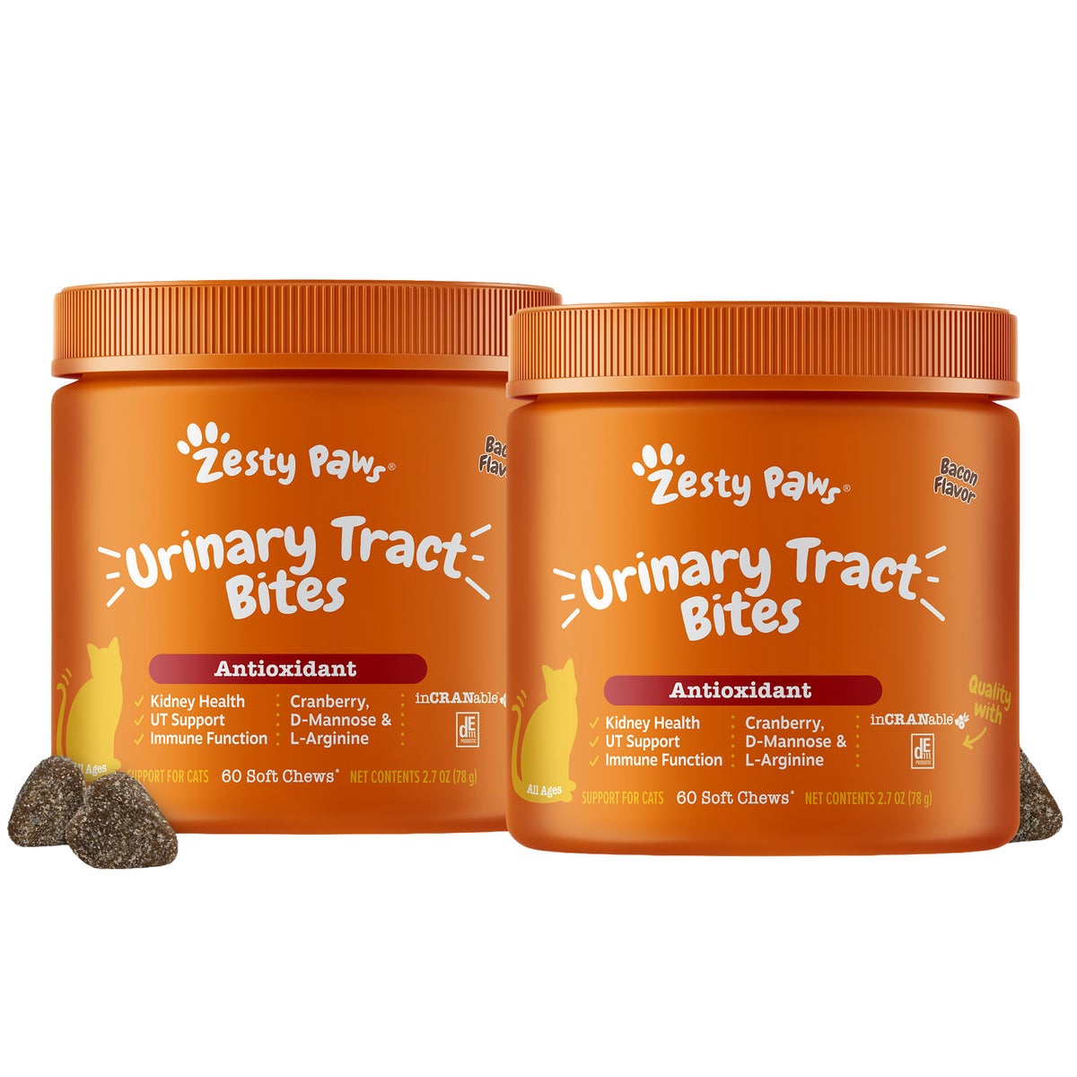 Zesty Paws urinary tract bites for cats bacon flavor 2-pack