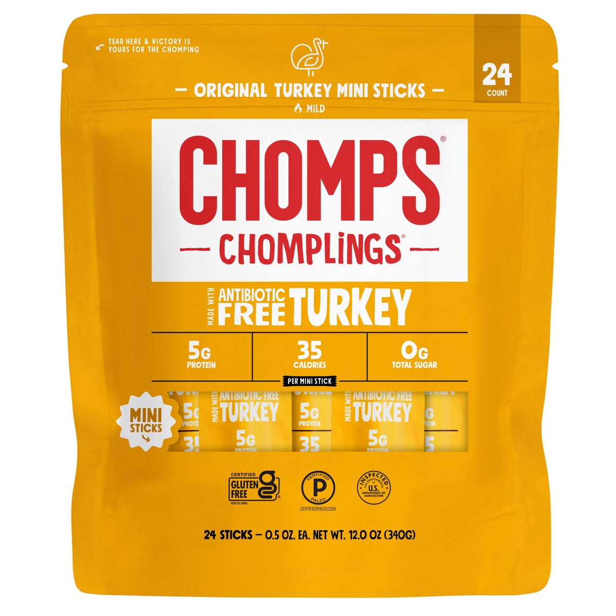 Chomps Original Turkey Mini Sticks 24-count snack pack