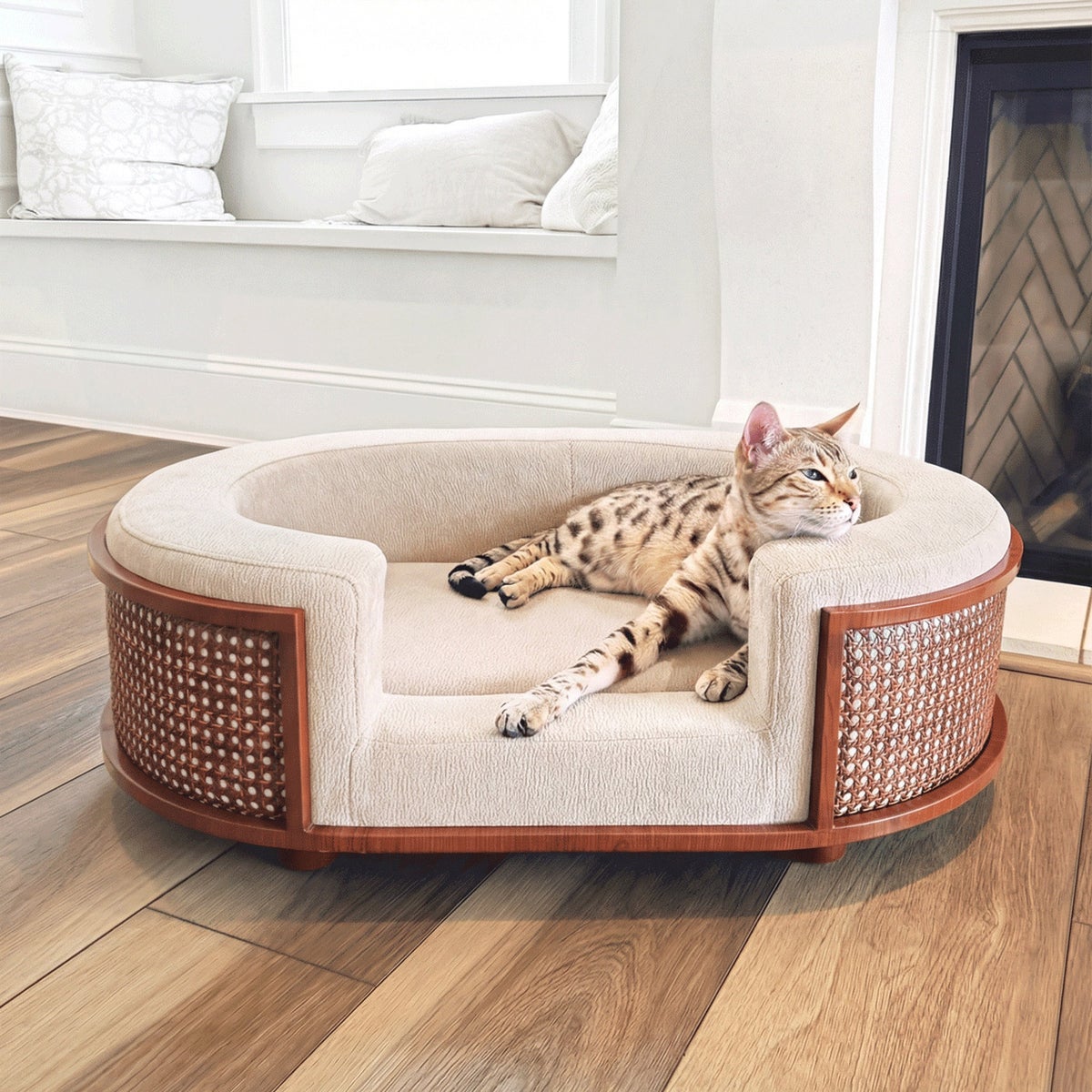 Gracie rattan upholstered pet bed for cats and dogs