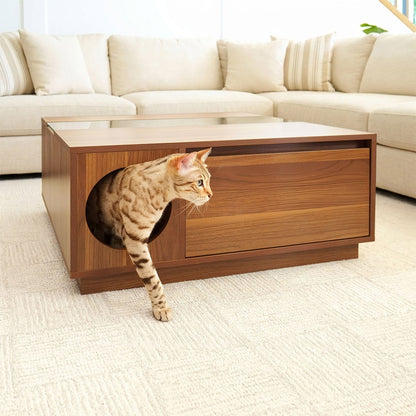 Coco coffee table with hidden pet hideout