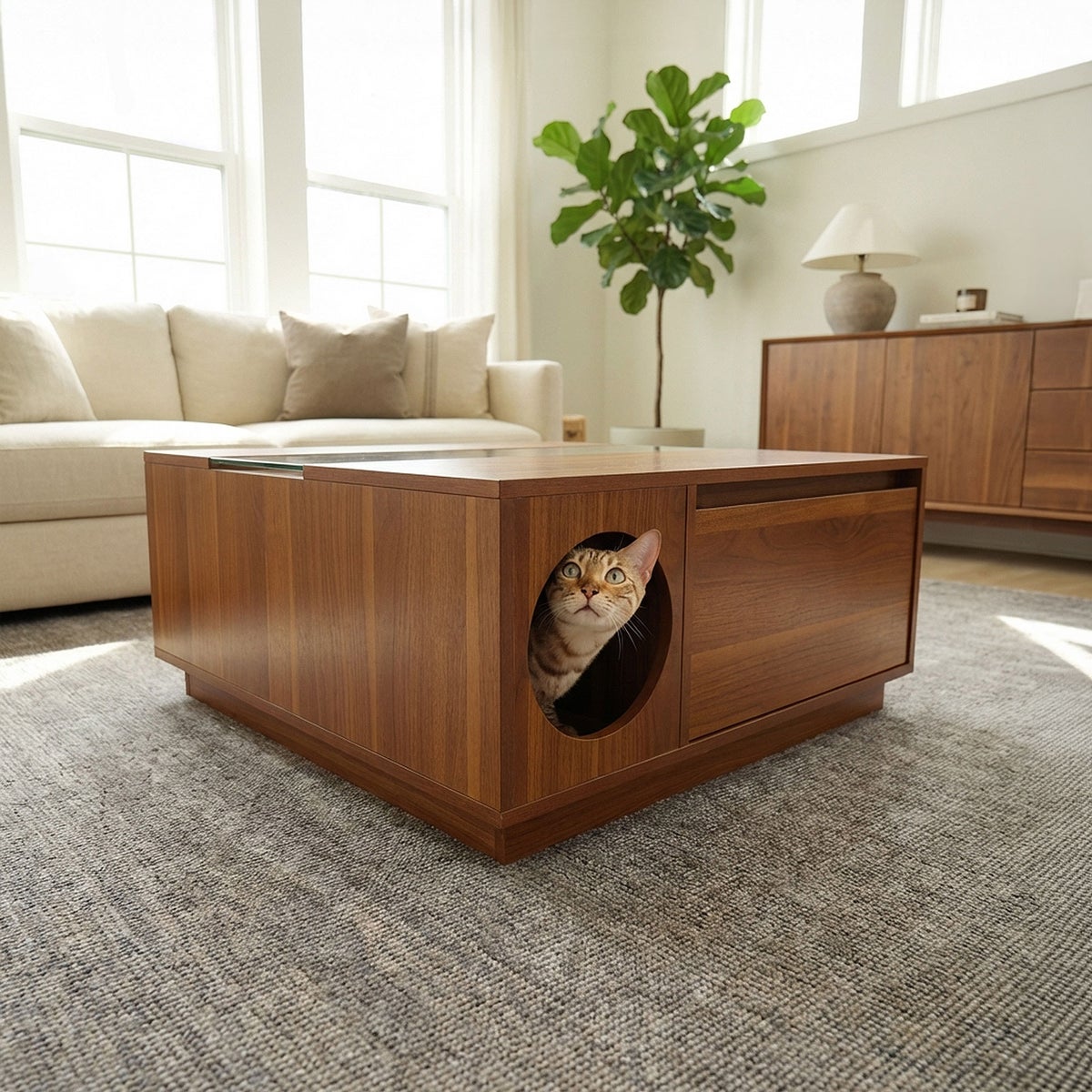Modern pet coffee table with glass top