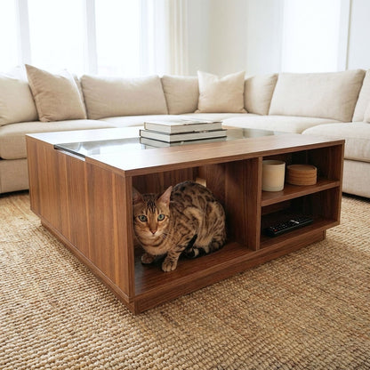 Coffee table with hidden cat hideout