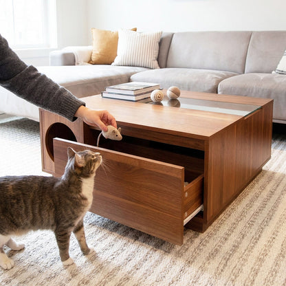 Engineered wood coffee table for cats or small dogs