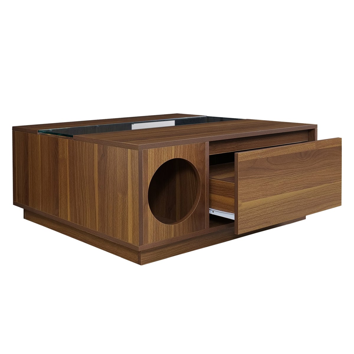 Living room coffee table with open shelf