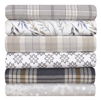 Portuguese cotton flannel King sheet set in beige plaid