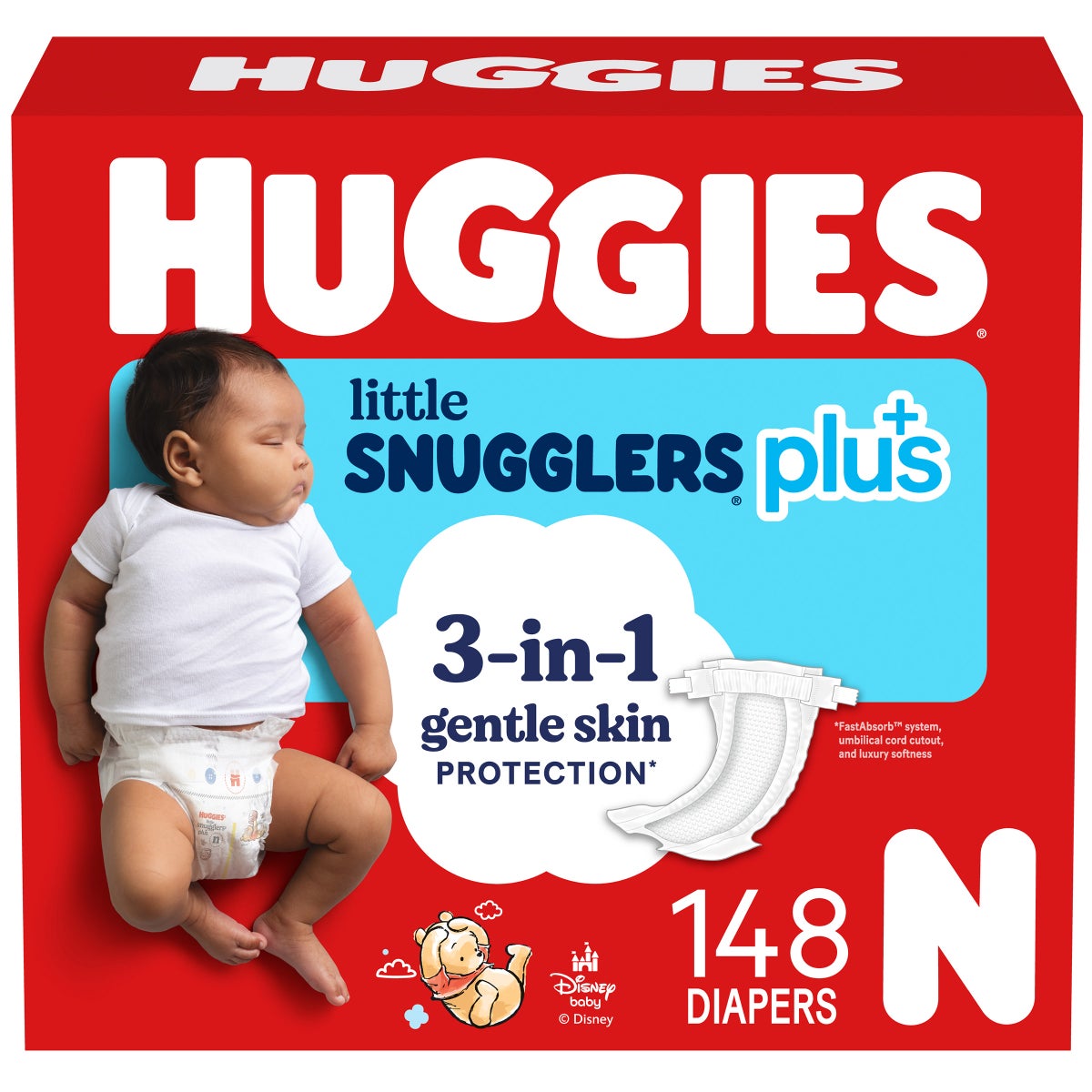 Huggies Plus newborn diapers pack front view
