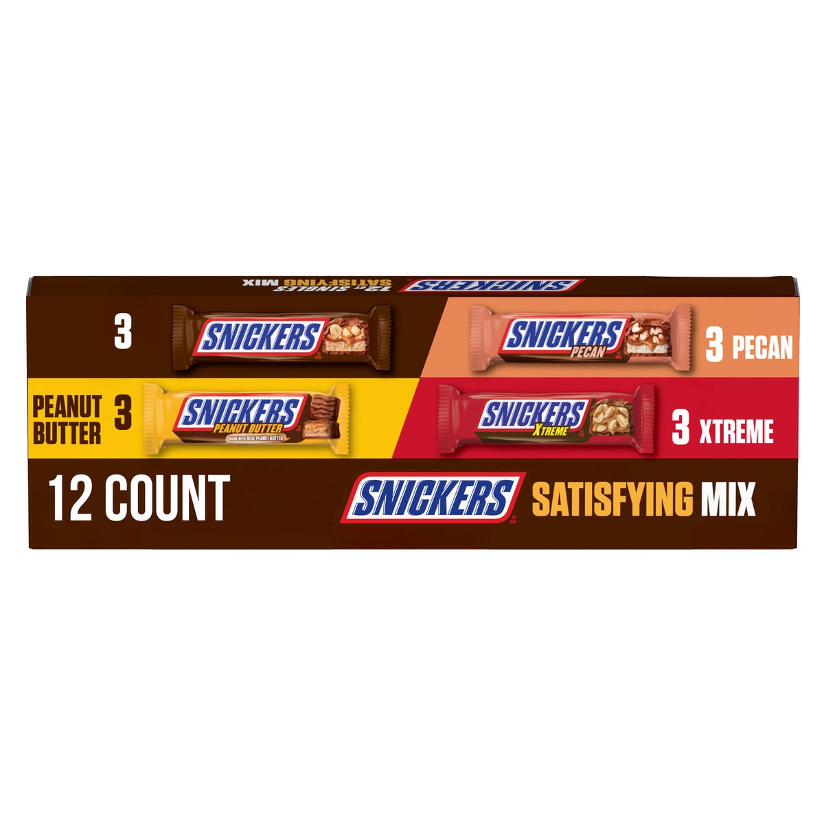 Assorted Snickers bars variety pack with four flavors