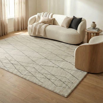 Obeetee Malia Rhombo Ivory hand tufted wool area rug 5 x 7 foot 6 inch