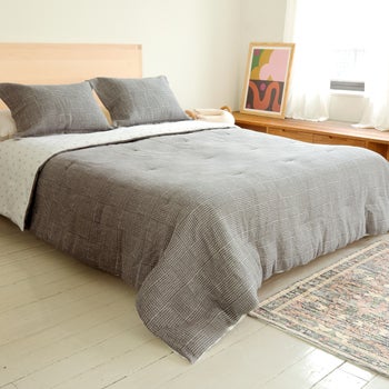 Avocado gray organic cotton basketweave king comforter set