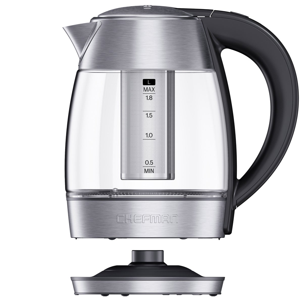 Chefman kettle stainless steel and glass interior