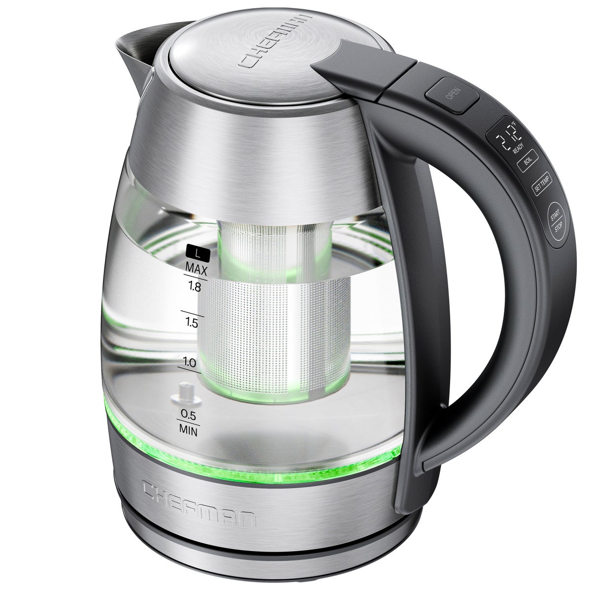 Chefman 1.8L kettle side profile on countertop