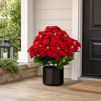 30 inch pre-lit faux red velvet poinsettia pot holiday décor