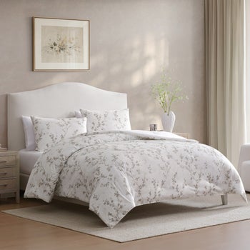 Jennifer Adams white botanical printed velvet comforter set