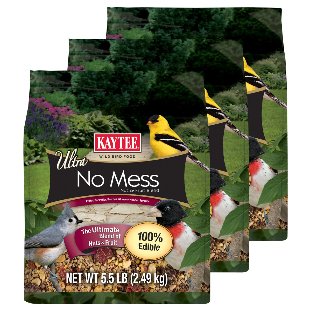 Kaytee no mess nut and fruit wild bird food 3-pack