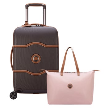 Delsey Paris Chatelet 2-piece carry-on and tote set in pink and brown