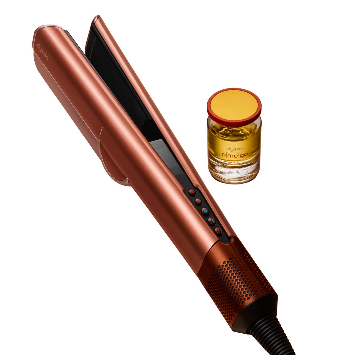 Dyson Airstrait straightener with Omega hydrating hair oil