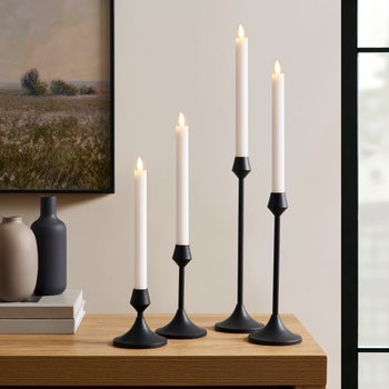 VCNY Home gold LED taper candles with coordinating holders set of 8