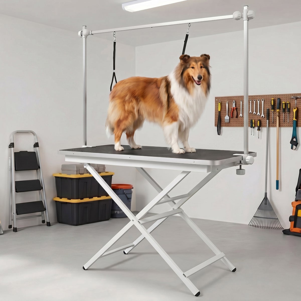 ApexDesk foldable pet grooming table with large surface