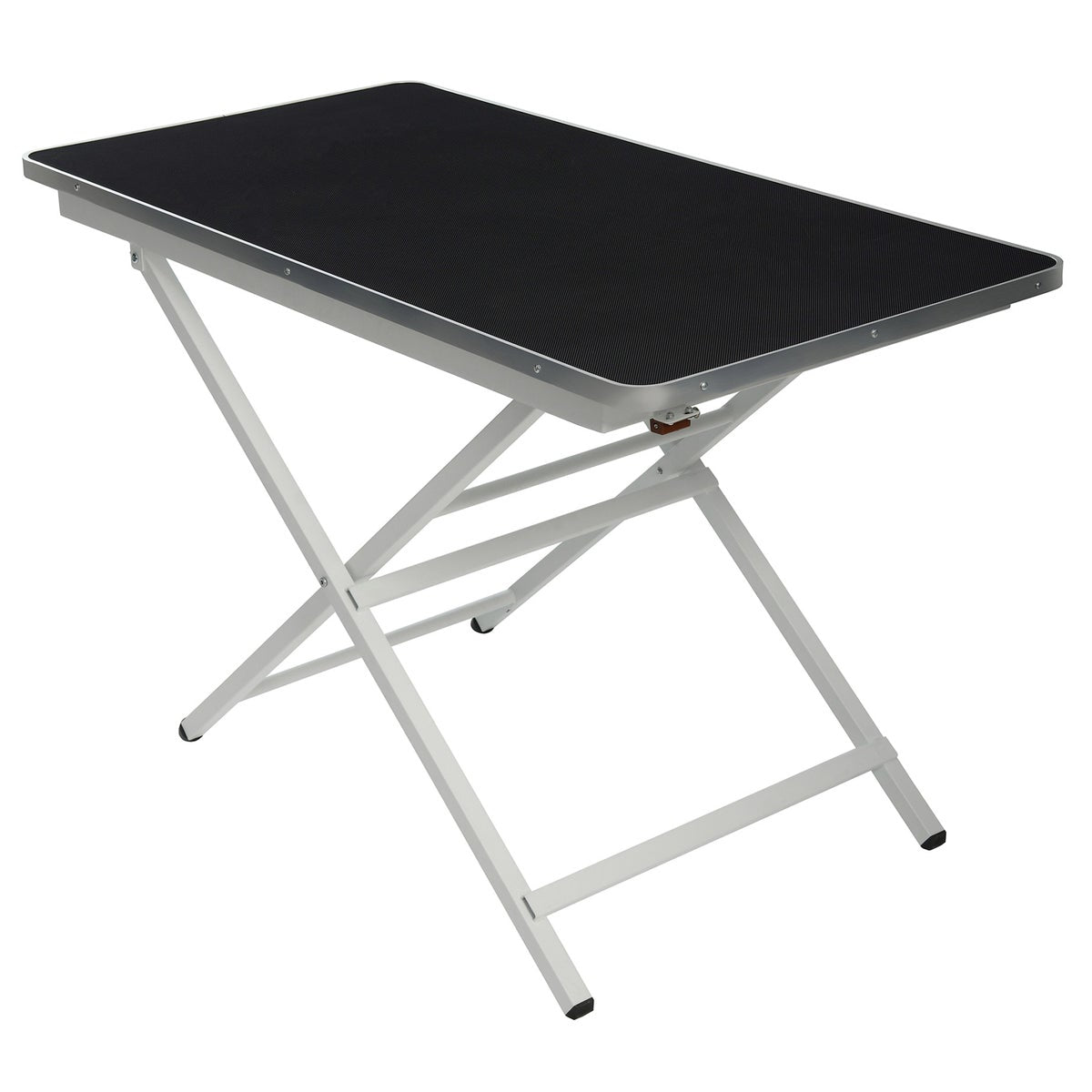 Portable pet grooming table folded for storage
