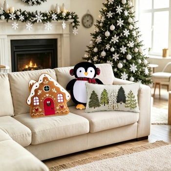 Brentwood Originals gingerbread house holiday decorative pillow