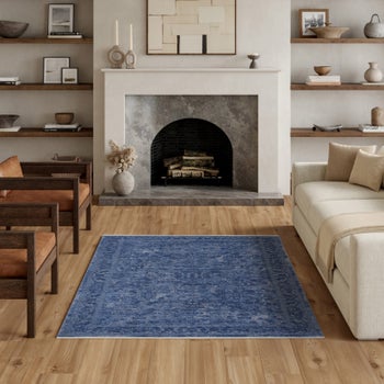 Nourison Pure Home Willow soft blue Persian floral area rug
