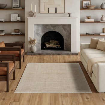 Nourison Pure Home linen 6 x 9 beige geometric area rug