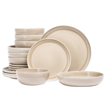 Over & Back beige stoneware 16-piece dinnerware set