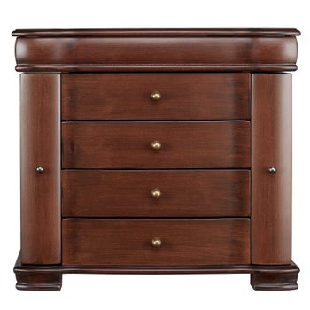 Paul K. O'Rourke large brushed brown jewelry box with drawers and necklace storage